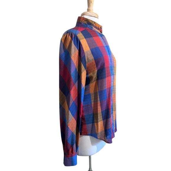 Koret City Blues Vtg Autumn Country Plaid Modest Button Down Blouse size M - Picture 2 of 5